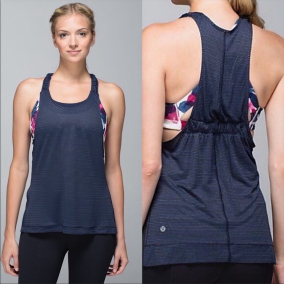 lululemon athletica Tops - LULULEMON Sports Bra Tank Top Navy Blue Floral 6